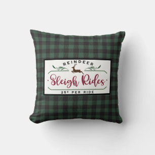 Coussin Buffle noir vert Plaid - Reindeder Sleigh Ride