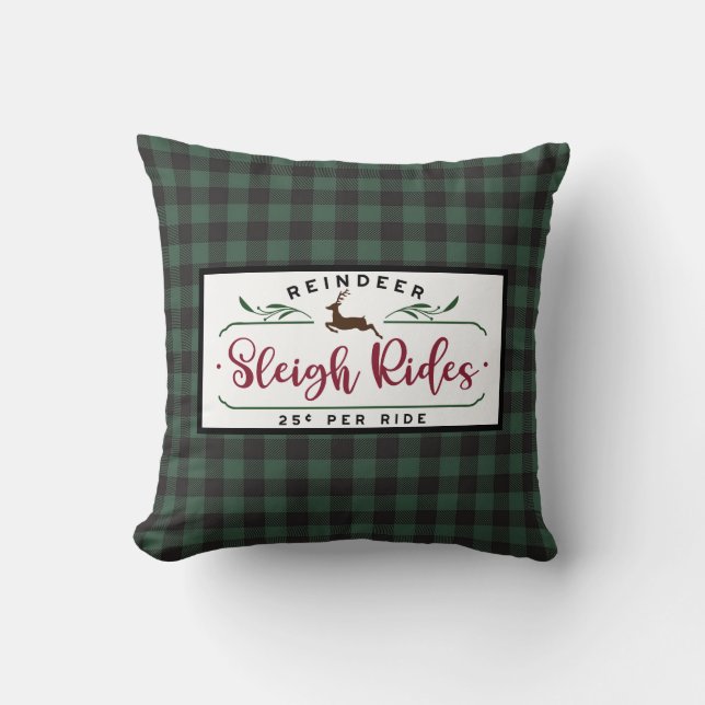 Coussin Buffle noir vert Plaid - Reindeder Sleigh Ride (Recto)