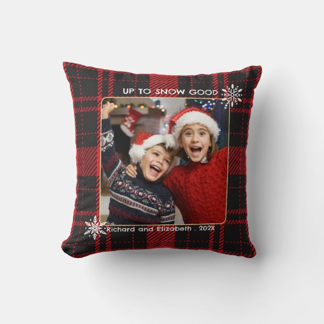 Coussin Buffle rouge et noir Vérifier la neige de Noël (Recto)