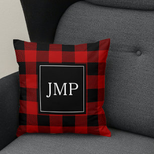 Coussin Buffle rouge moderne posé Initiale personnelle
