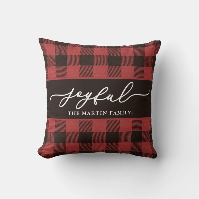 Coussin Buffle rouge plaqué avec Joyeux Script Noël (Recto)