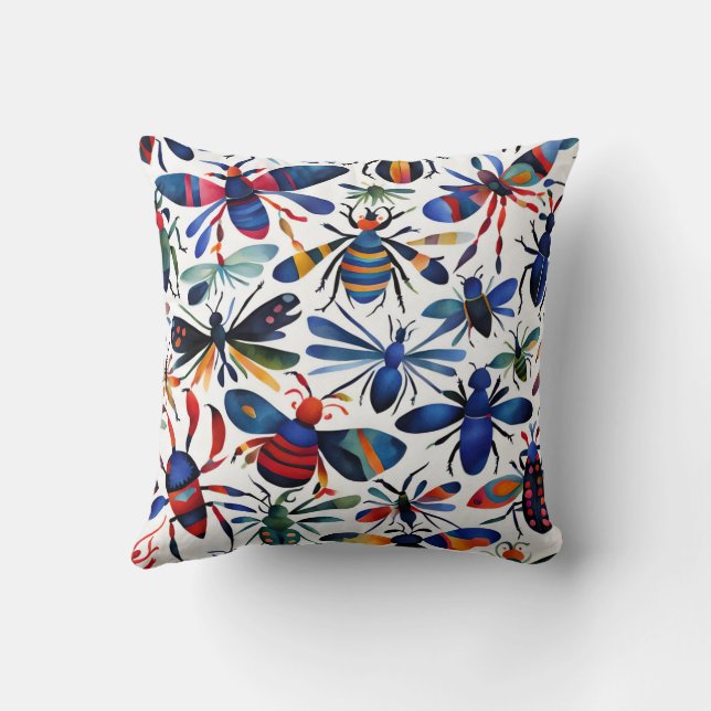 Coussin Bugs colorés Aquarelle Whimsical Insects Art (Verso)