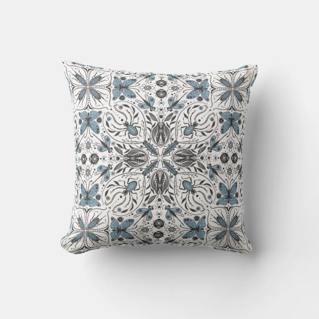 Coussin Bugs, noir et bleu (Recto)