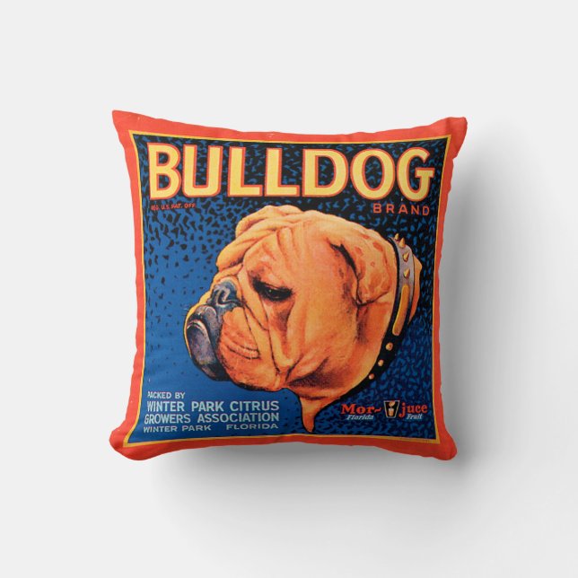 Coussin Bull Dog sur un Arrière - plan bleu (Recto)