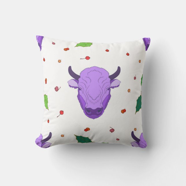 Coussin Bull, houx, mistletoe et baies. Le symbole o (Recto)