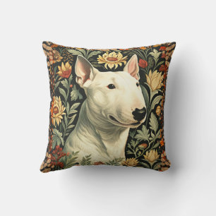 Coussin Bull Terrier Anglais Blanc Floral Victorien