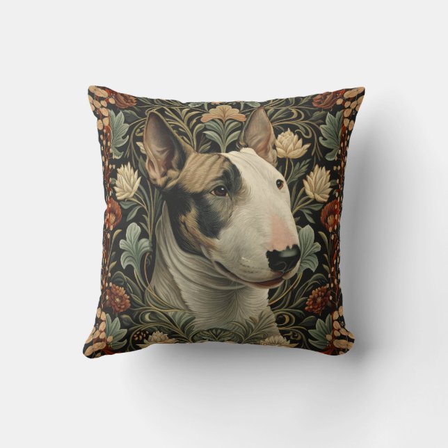 Coussin Bull Terrier Anglais de style floral William Morri (Verso)