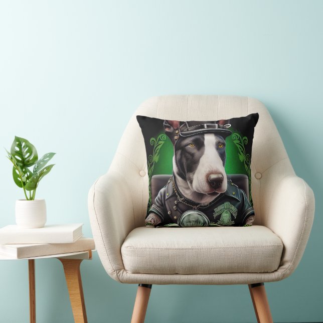 Coussin Bull Terrier Chien Conduite Vélo St. Patrick's Day (Chaise)