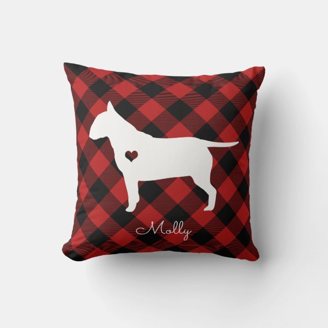 Coussin Bull Terrier Noël Plaid Nom du chien (Recto)