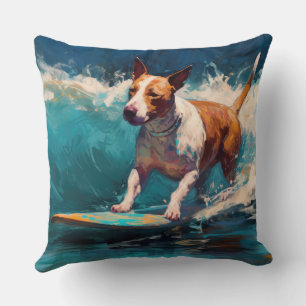 Coussin Bull Terrier Plage Surf Peinture