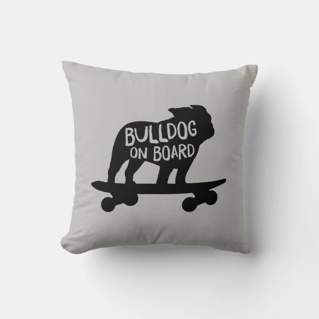 Coussin Bulldog à bord | Chien de Skateboard Silhouette (Recto)