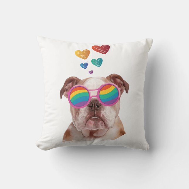 Coussin Bulldog anglais avec des coeurs Saint-Valentin (Recto)