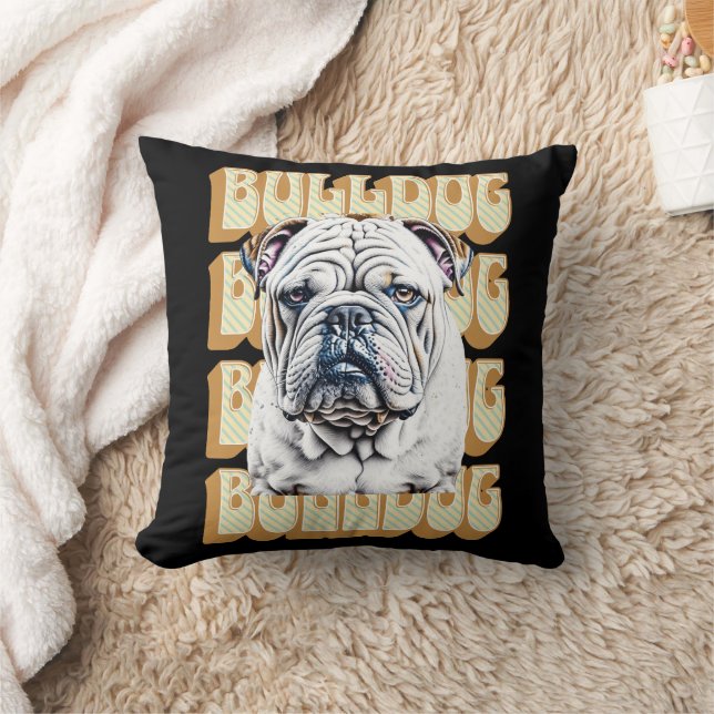 Coussin Bulldog anglais avec police rétro (Couverture)