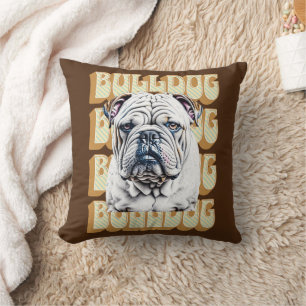 Coussin Bulldog anglais avec police rétro