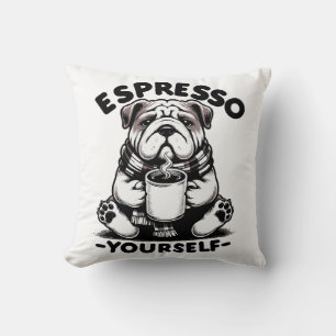 Coussin Bulldog au café chaud espresso