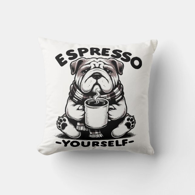 Coussin Bulldog au café chaud espresso (Recto)
