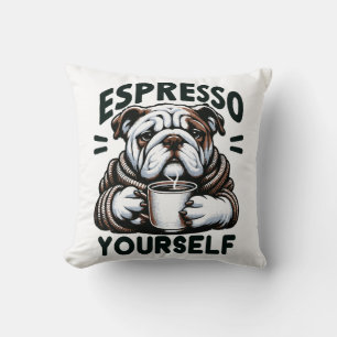 Coussin Bulldog au café espresso chaud - Café cosy