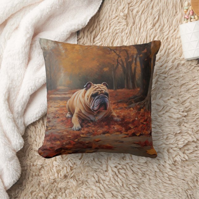 Coussin Bulldog en automne Feuilles automne Inspire (Couverture)