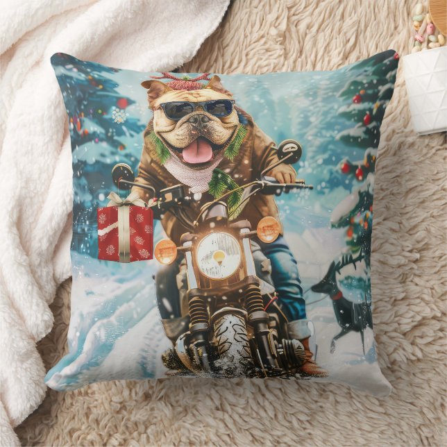 Coussin Bulldog équitation moto Noël (Couverture)