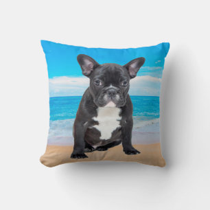 Coussin Bulldog Français Assis Sur La Plage