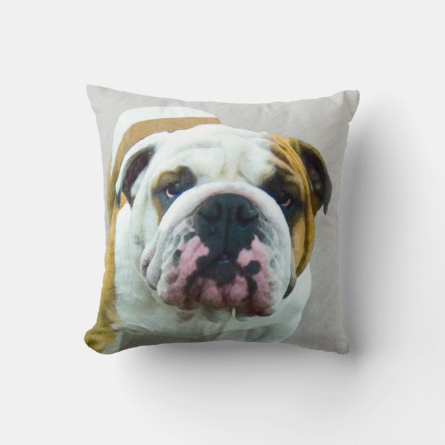 Coussin Bulldog Painting - Joli art original chien (Recto)