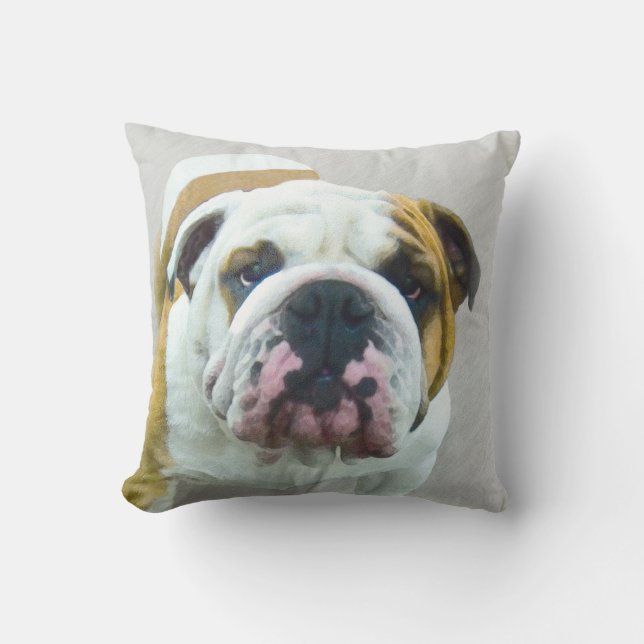 Coussin Bulldog Painting - Joli art original chien (Recto)