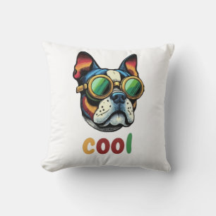 Coussin Bulldog Pop Art avec lunettes