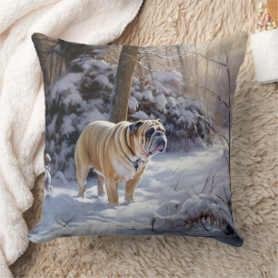 Coussin Bulldog Qu'Il Neige Noël Brossé
