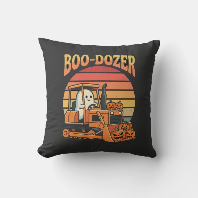 Coussin Bulldozer fantôme de Halloween Boo-Dozer Citrouill (Recto)