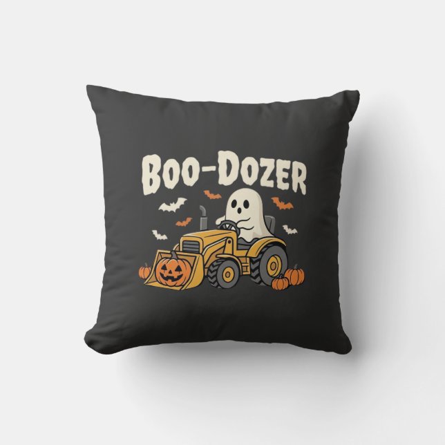 Coussin Bulldozer fantôme de Halloween Boo-Dozer Design_1 (Recto)