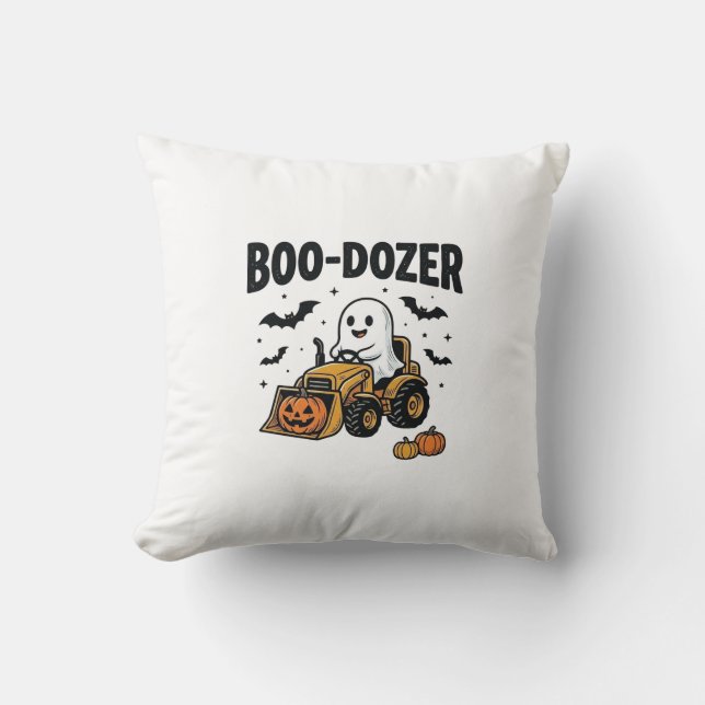 Coussin Bulldozer fantôme de Halloween Boo-Dozer Design_1 (Recto)