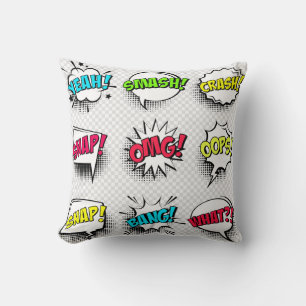 Coussin Bulles de discours comiques avec ombre et texte mi