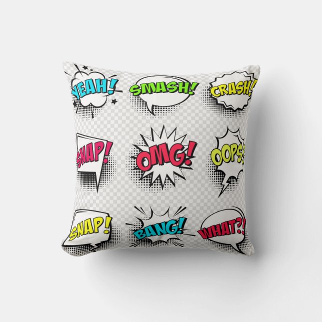 Coussin Bulles de discours comiques avec ombre et texte mi (Recto)