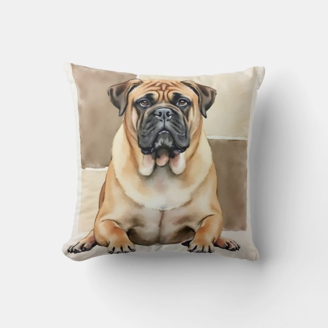 Coussin Bullmastiff Aquarelle Panneau Art Chaud (Recto)