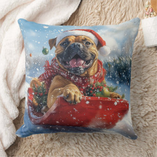 Coussin Bullmastiff Chien dans la corniche Laissez-le neig