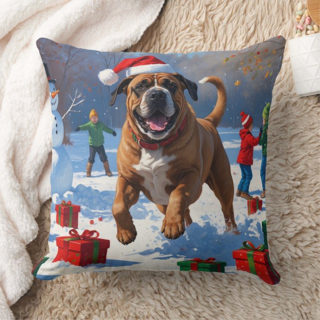 Coussin Bullmastiff Festive de Noël Scène de neige (Couverture)