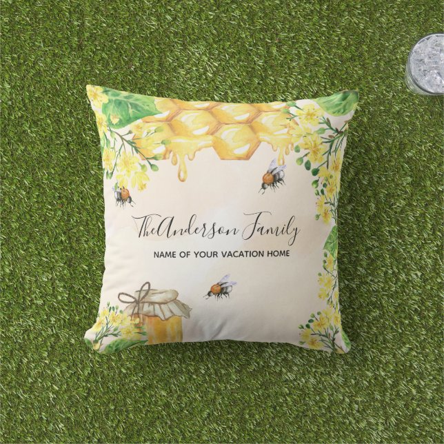 Coussin Bumble abeilles miel florales jaunes famille monog (Herbe)
