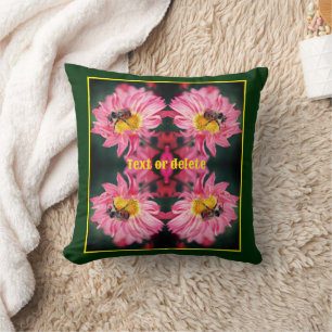 Coussin Bumble Bee On Pink Daisy Flower Personnalisé