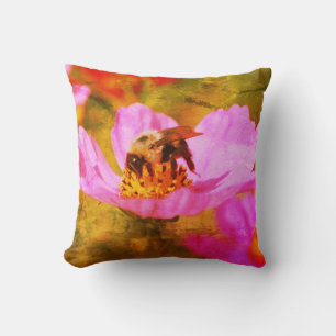 Coussin Bumble Bee On Rose Cosmos Flower Abstrait