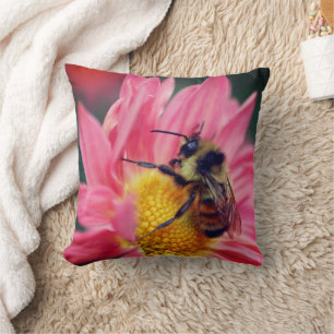 Coussin Bumble Bee On Rose Daisy Flower Close Up