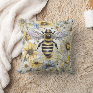 Coussin Bumble Bee printanier peint à la floraison.