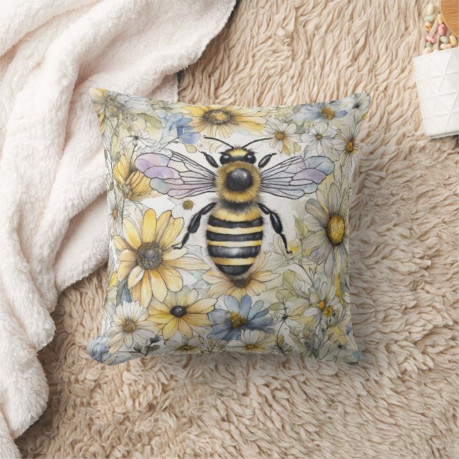 Coussin Bumble Bee printanier peint à la floraison. (Couverture)