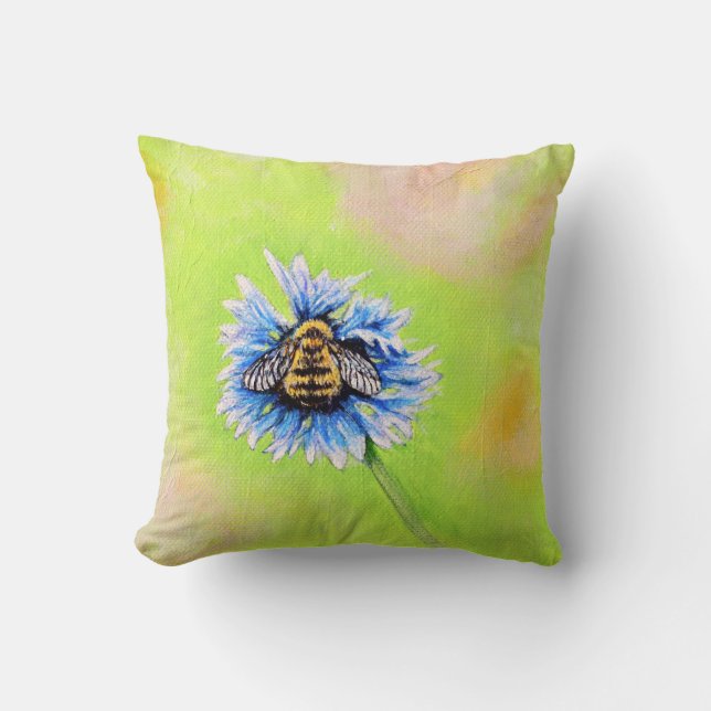 Coussin Bumble Bee sur une peinture à fleurs (Recto)