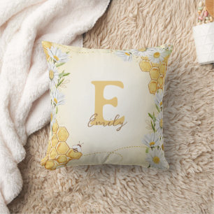 Coussin Bumblebee Miel Abeille Monogramme Nom Enfant Bébé