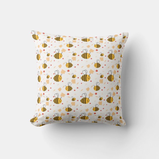 Coussin Bumblebee mignonne et fleurs (Recto)