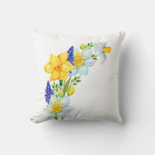 Coussin Bunch de fleurs bleu jaune printemps