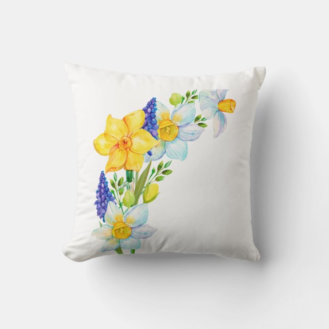 Coussin Bunch de fleurs bleu jaune printemps (Recto)