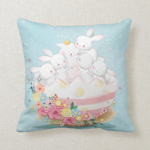 Coussin Bunnies d'aquarelle en Oeuf de Pâques Fleur