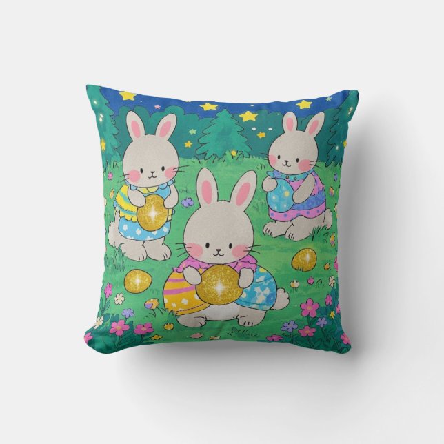 Coussin Bunnies de Pâques avec Oeufs de Pâques (Recto)