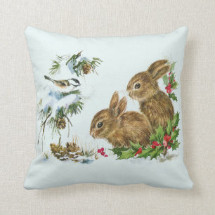 Coussin Bunnies mignons avec baies de Noël Holly